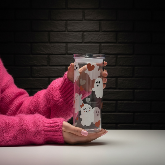 Glittery Ghosts - 17oz Square Glass Tumbler