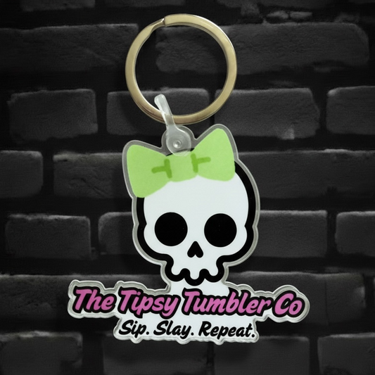 The Tipsy Tumbler Co Logo Keychain (Large) (Green Bows)