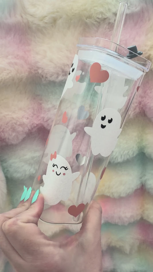 Glittery Ghosts - 17oz Square Glass Tumbler